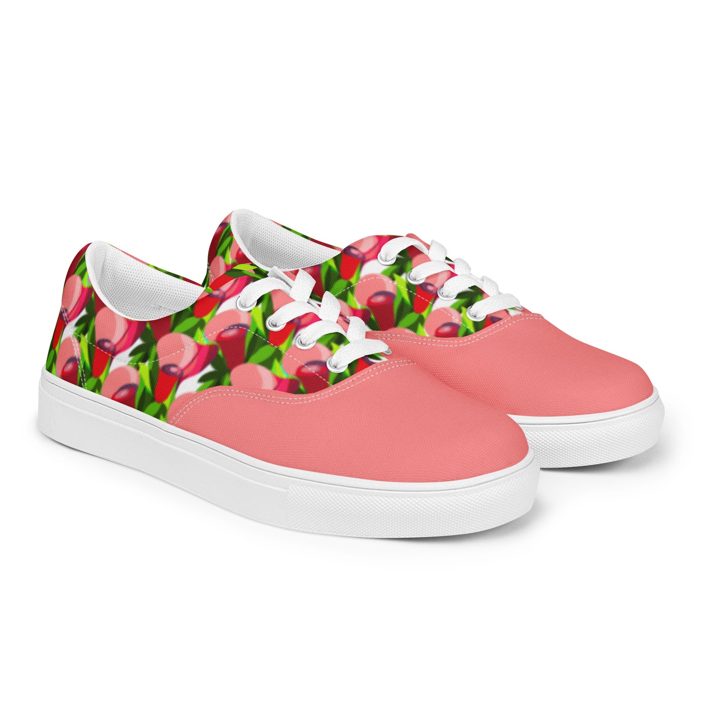 Cotton Candy Pink "Jubilations" Red Tulips Low Top Shoes (Women's)