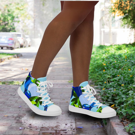 Aurora Blue Tulips Women’s high top canvas shoes