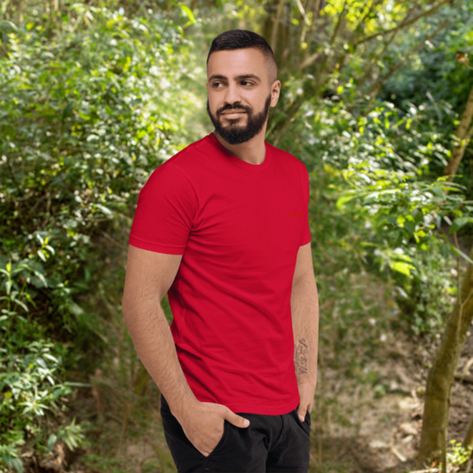 Red with NuSage Cursive Logo Short Sleeve T-shirt