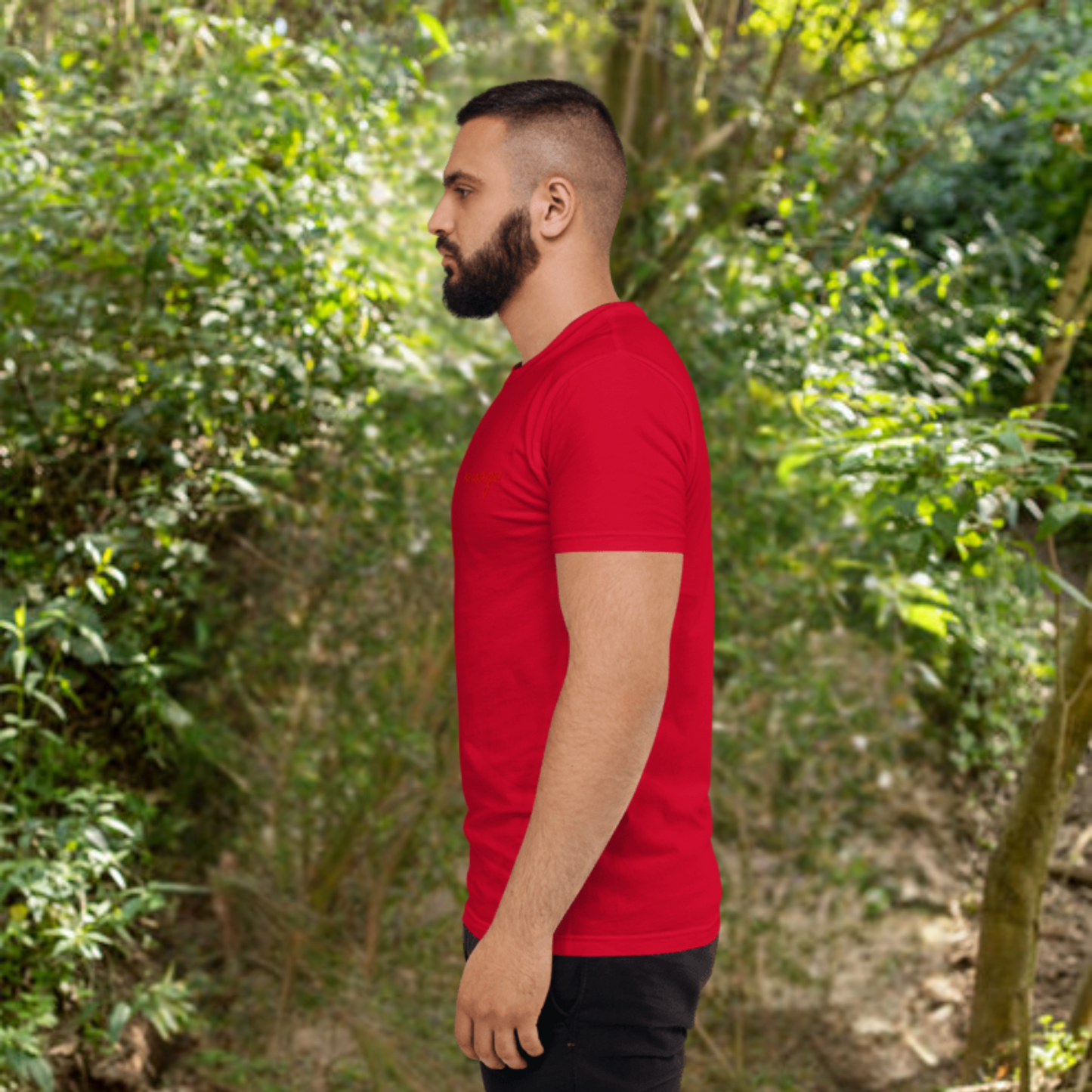 Red with NuSage Cursive Logo Short Sleeve T-shirt