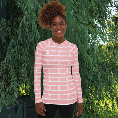 Serenity Ribbon Script Peony with White Ribbons Women's Long Sleeve