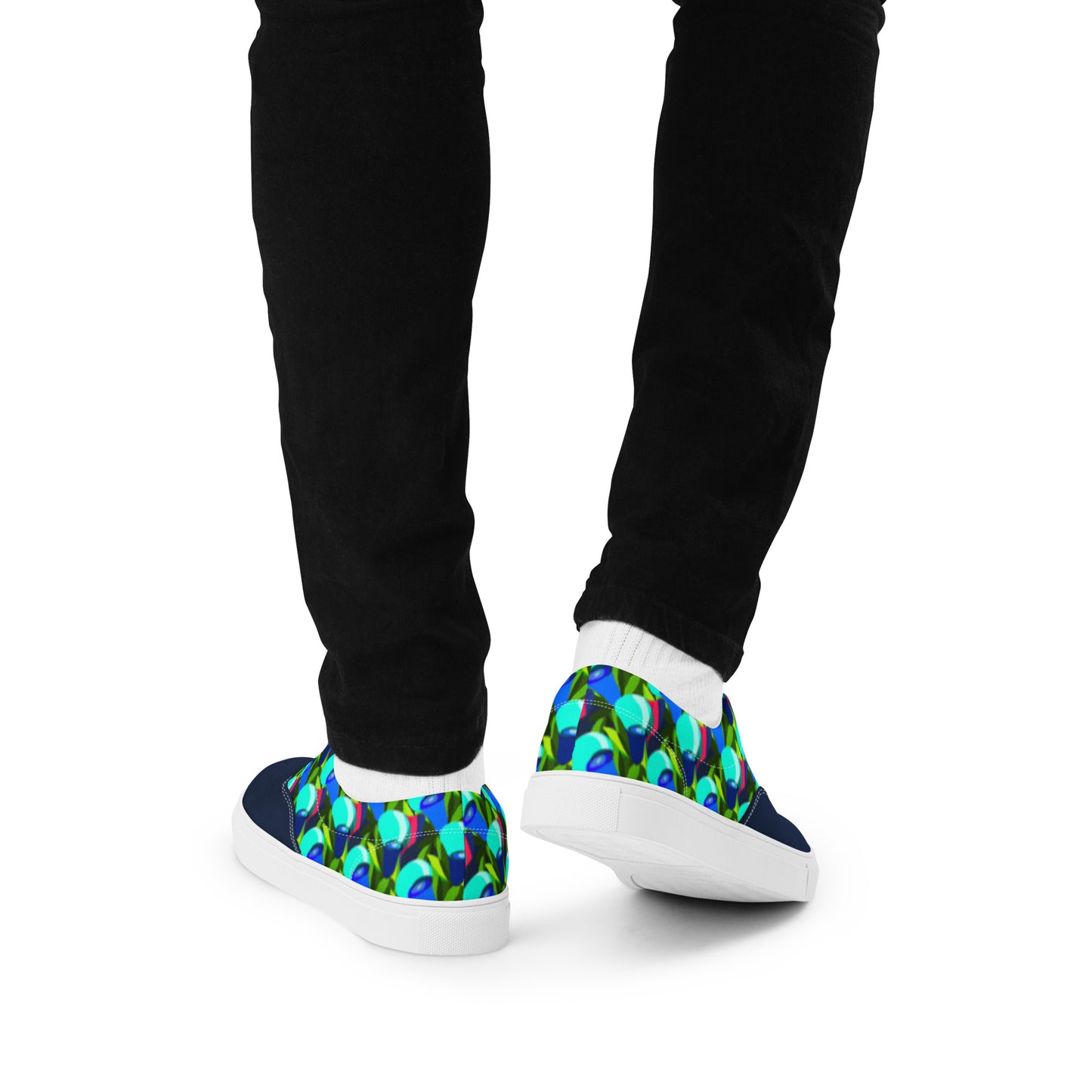 Navy "Jubilations" Blue Tulips Low Lace-up Canvas Shoes (Men's)