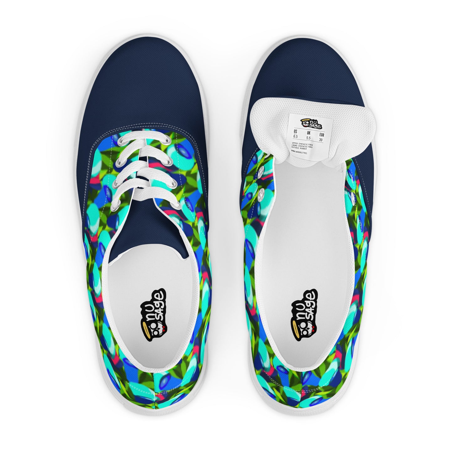 Navy "Jubilations" Blue Tulips Low Lace-up Canvas Shoes (Men's)