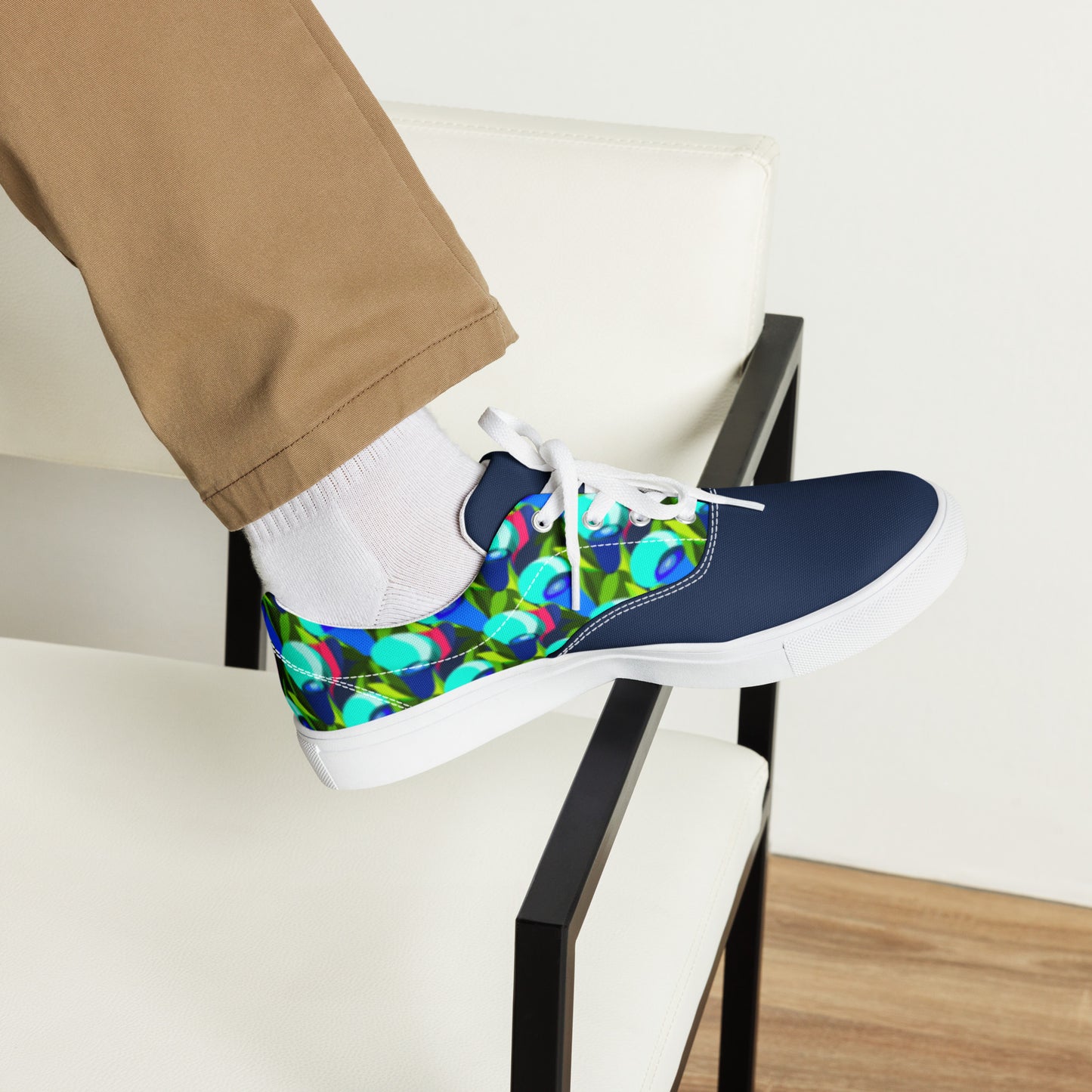 Navy "Jubilations" Blue Tulips Low Lace-up Canvas Shoes (Men's)