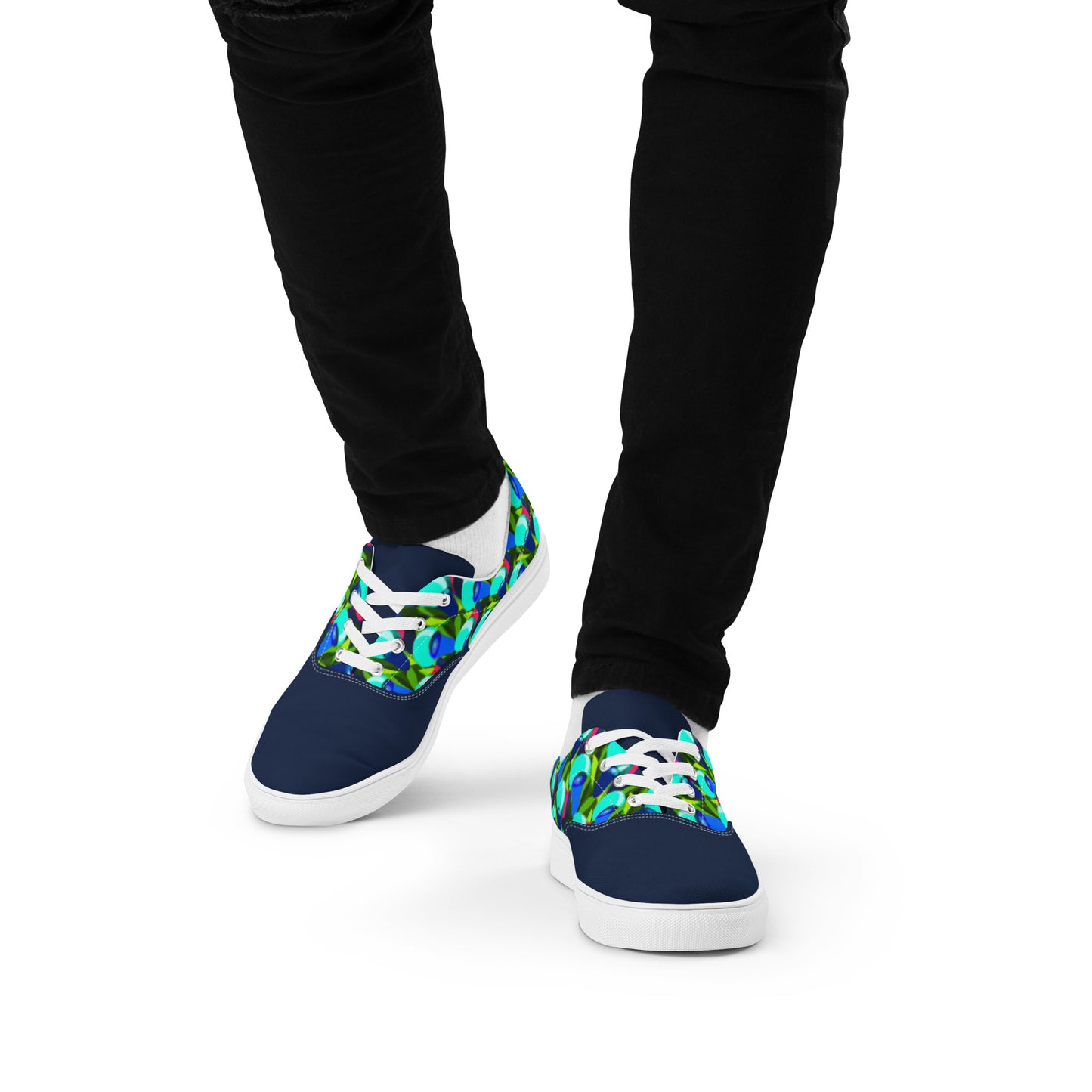 Navy "Jubilations" Blue Tulips Low Lace-up Canvas Shoes (Men's)