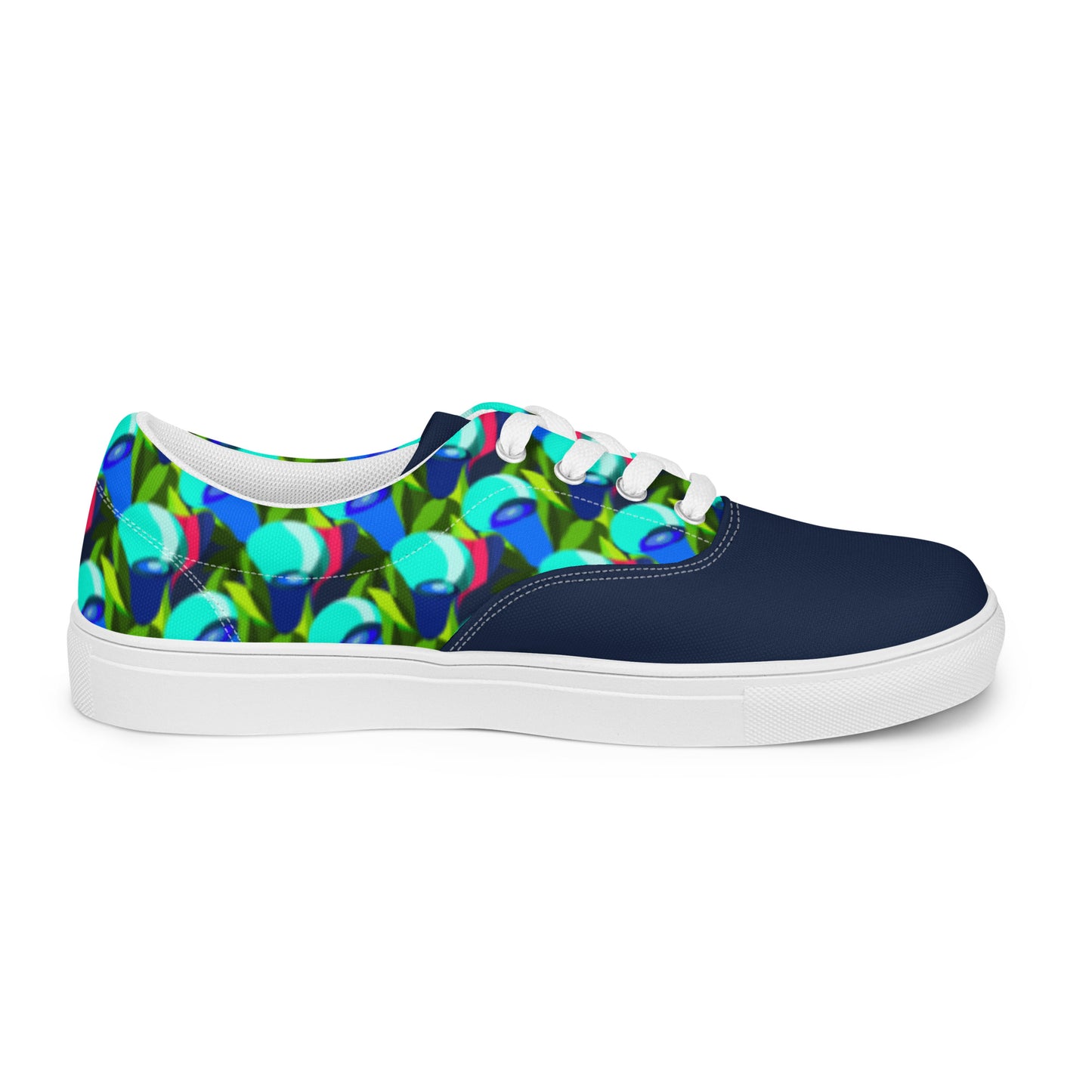 Navy "Jubilations" Blue Tulips Low Lace-up Canvas Shoes (Men's)