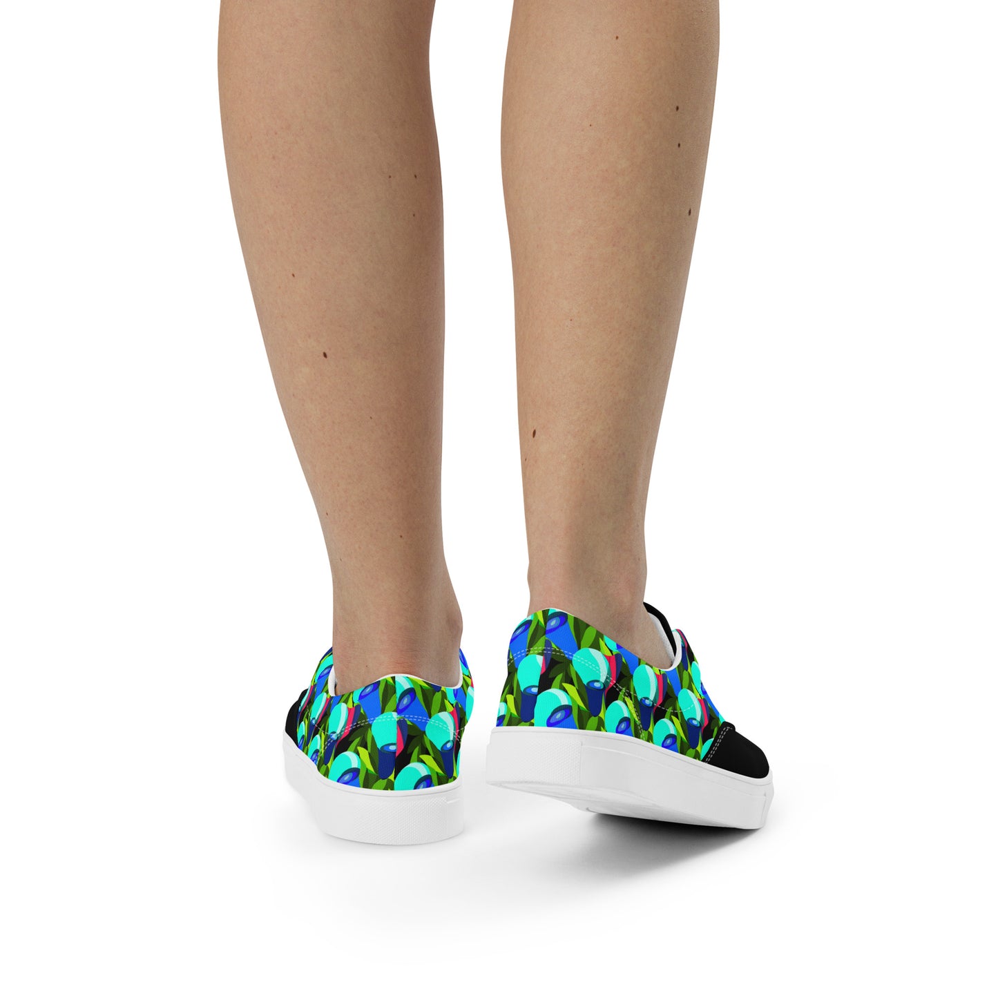 Black "Jubilations" Blue Tulips Low Lace-up Canvas Shoes (Women's)