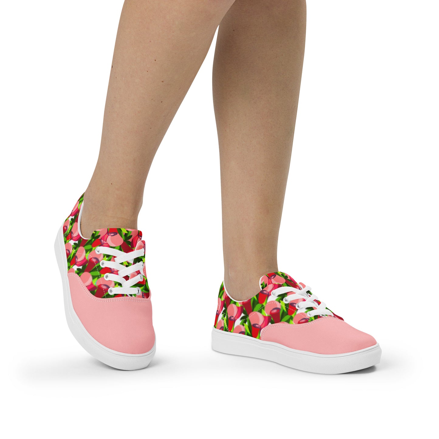 Soft Pink "Jubilations" Red Tulips Low Top Shoes (Women's)