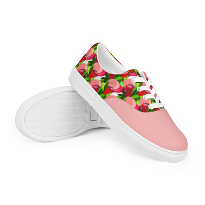 Soft Pink "Jubilations" Red Tulips Low Top Shoes (Women's)