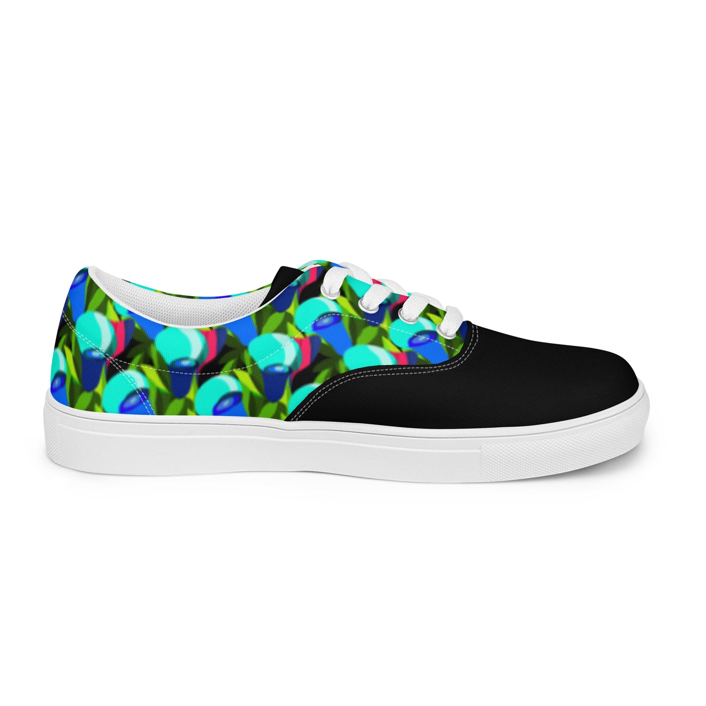 Black "Jubilations" Blue Tulips Low Lace-up Canvas Shoes (Women's)